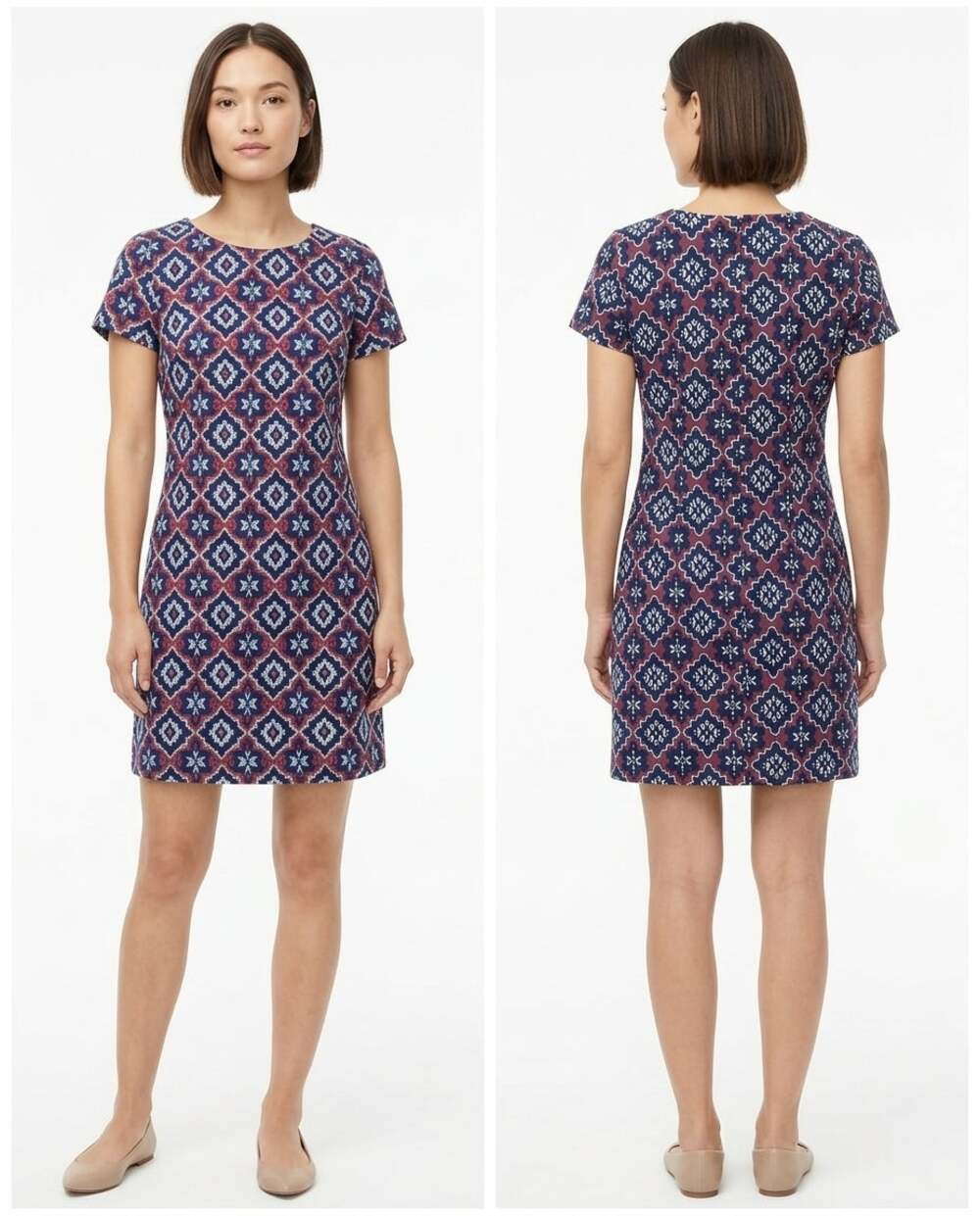Loft Blue Geometric Short Sleeve Shift Dress Women Size 4P